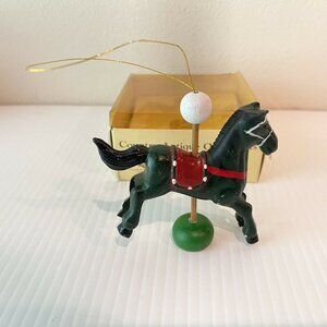 Russ Berrie Wood Carousel Horse Country Antique Ornament Black Christmas Taiwan